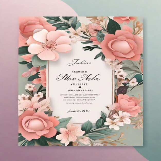 Photo luxurious and floral wedding invitation template