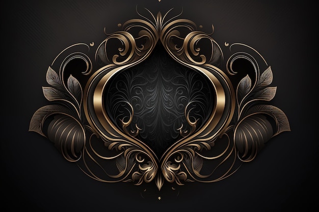 Foto lussuosa cornice su sfondo nero adornata con dettagli intricati e materiali di alta qualità come l'oro o l'argento ai
