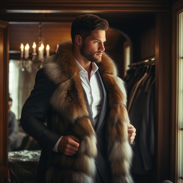 A luxurious fur coat made from the softest and warmest fur in simple and elegant style