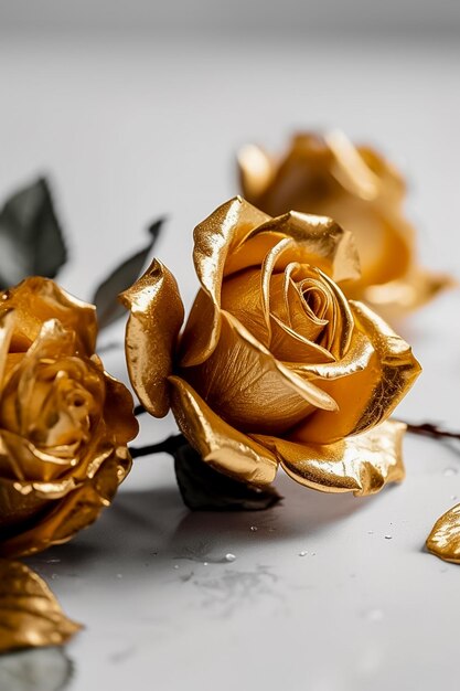 Фото Роскошные стеклянные розы с золотым сиянием, созданные искусственным интеллектом