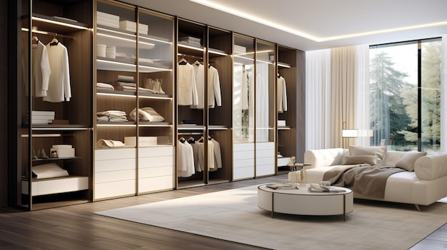 Luxurious Gold And Beige Bedroom With Cabinets And Closet