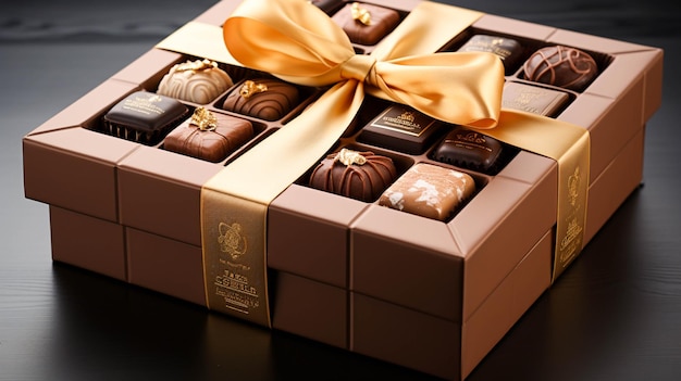 luxurious gold box filled with gourmet chocolate for mother's day gift