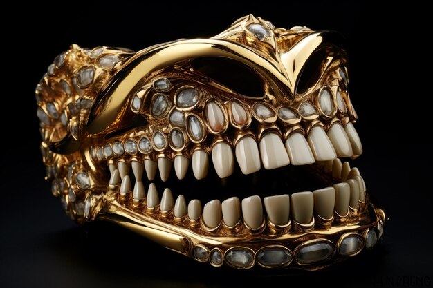 Luxurious gold and diamond skull on black background