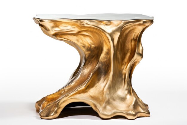 Luxurious Gold Leaf Sculptural Side Table Isolated On White Background