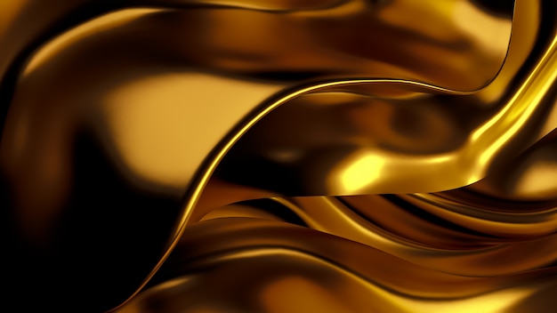 サテンのカーテンと豪華な金色の背景。 3Dレンダリング。
