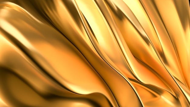 Luxurious golden background with satin drapery. 3d rendering.