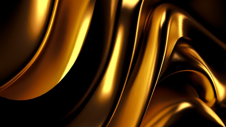 Photo luxurious golden background with satin drapery. 3d rendering.