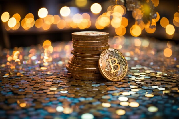 Luxurious golden bitcoin coin with rising value chart symbolizing soaring value and wealth