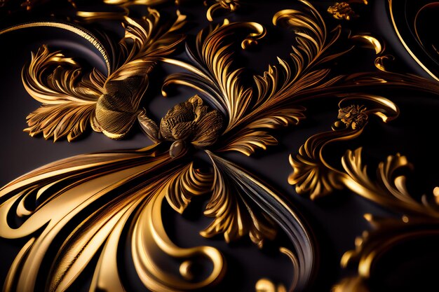 Photo luxurious golden black floral background generative aixa