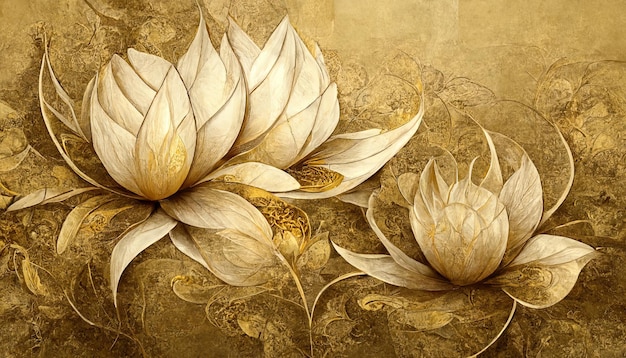 Luxurious golden dark floral background Flower design for wallpaper for prints covers 3d artwork Generative Ai