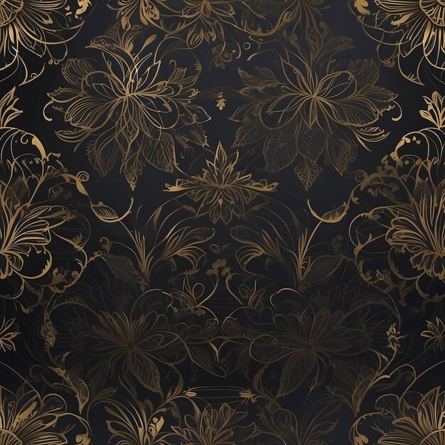 Photo luxurious golden flowers pattern on black background botanical wallpaper curve floral decoration