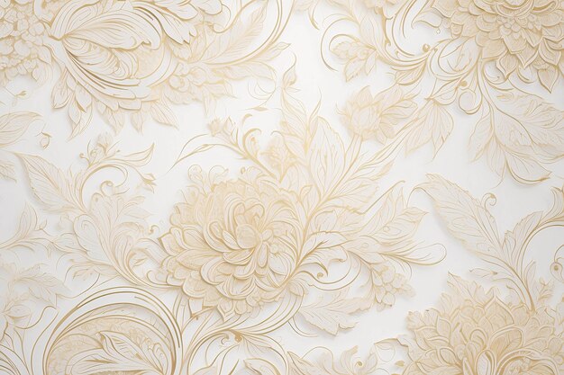 Luxurious Golden Flowers Pattern On White Background Botanical Wallpaper Curve Floral Decoration