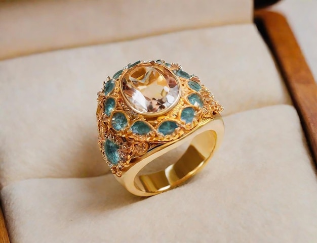 Luxurious golden ring on felt jewelry display AI generated