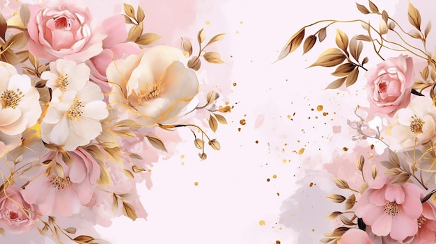 Luxurious golden wallpaper Banner with roses watercolor Generative AI