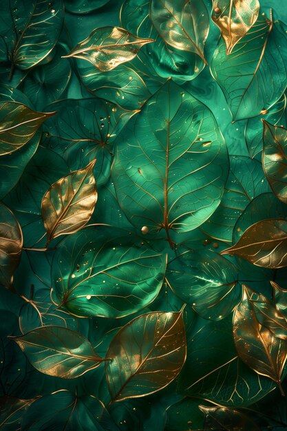 Luxurious Green and Golden Leaf Design