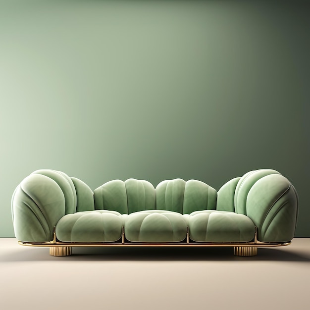 Luxurious Green Sofa with Gold Accents in a Dark Room