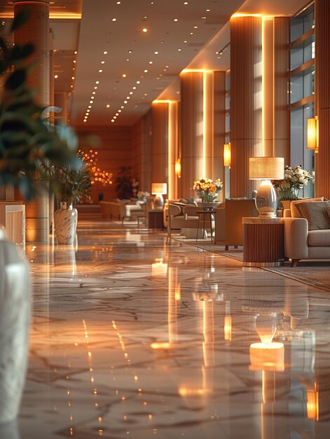 Luxurious hotel lobby hosting elite business conferences