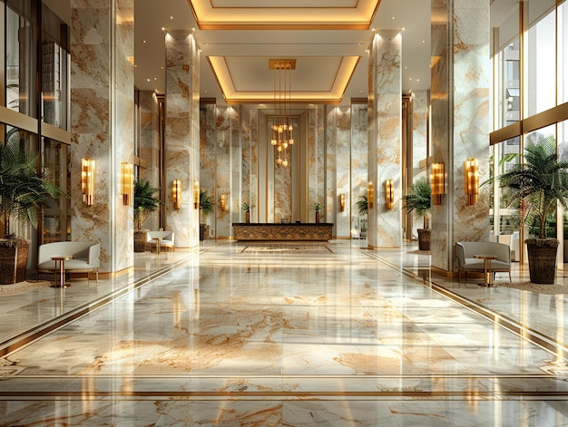 Luxurious hotel lobby hosting elite business conferences