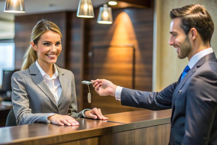 Photo luxurious hotel services visuals of guest rooms concierge and premium amenities