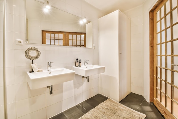 A luxurious huge bathroom with two sinks