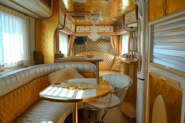 Luxurious interior inside the motorhome The concept of a comfortable journey