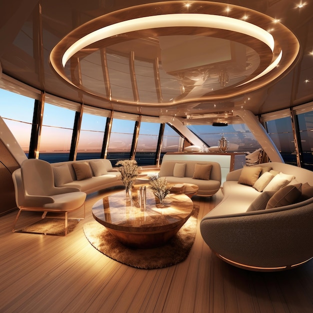 Luxurious interior of a modern yacht Generative ai