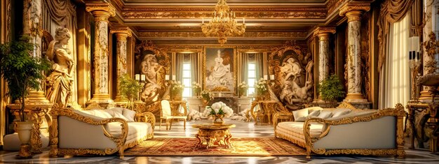 luxurious interior with artistic furniture decorated with gold