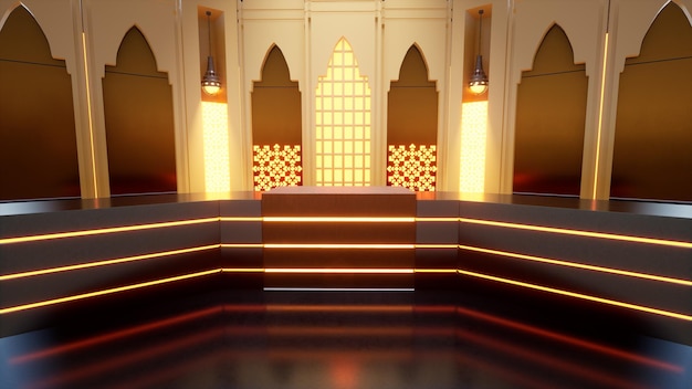 The luxurious Islamic studio Studio Background 3d illustration