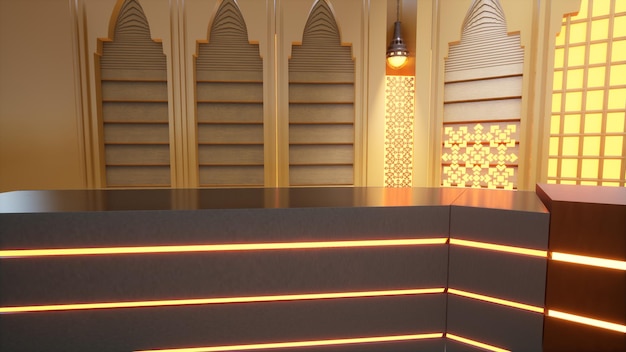 The luxurious Islamic studio Studio Background 3d illustration