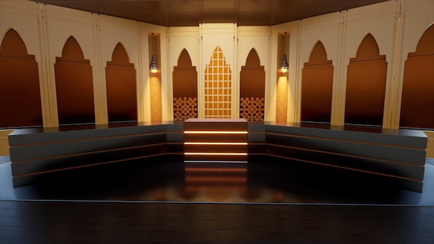 The luxurious Islamic studio Studio Background 3d illustration