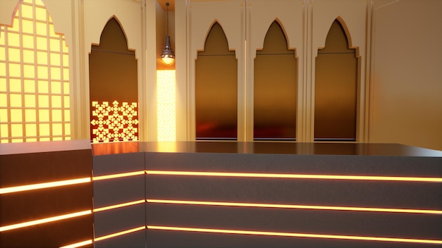 The luxurious Islamic studio Studio Background 3d illustration