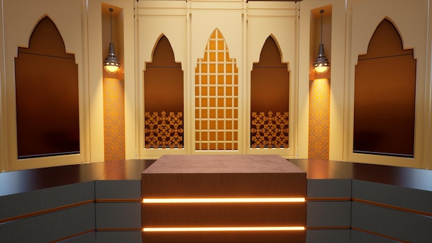 The luxurious Islamic studio Studio Background 3d illustration