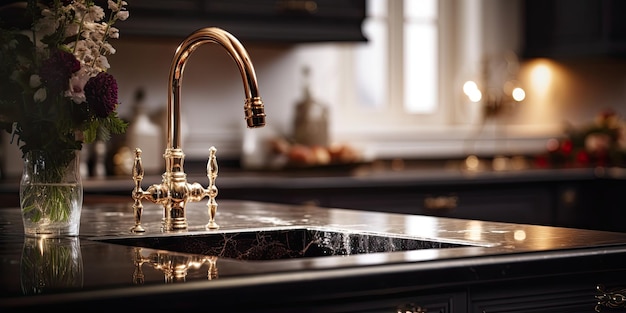 Luxurious kitchen sink in closeup