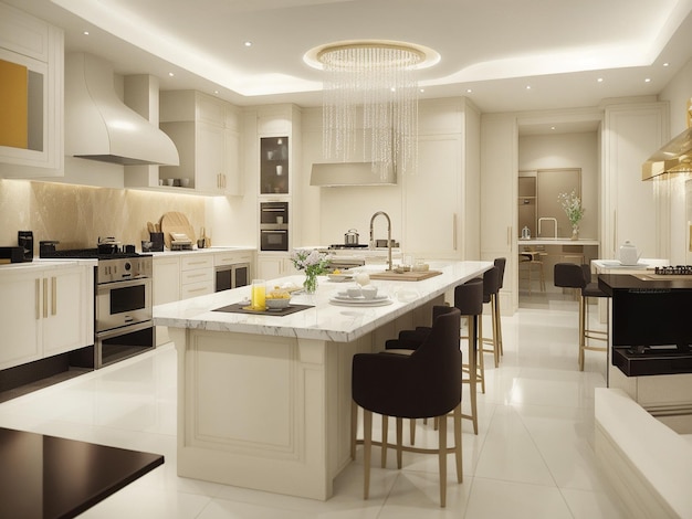 Luxurious kitchen with living area Generative Ai