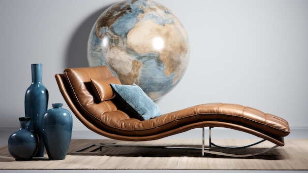 Foto luxurious leather lounge chair con globe postinternet estetica e panorama contemporaneo