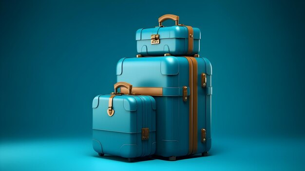 Luxurious leather suitcases and passports on a vibrant blue backdrop