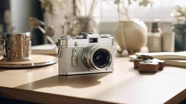 Luxurious Leica 50mm F95 Camera On Wooden Table In Synthetisminspired Style