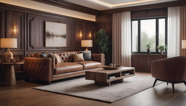 luxurious living room with a couch and a lamp