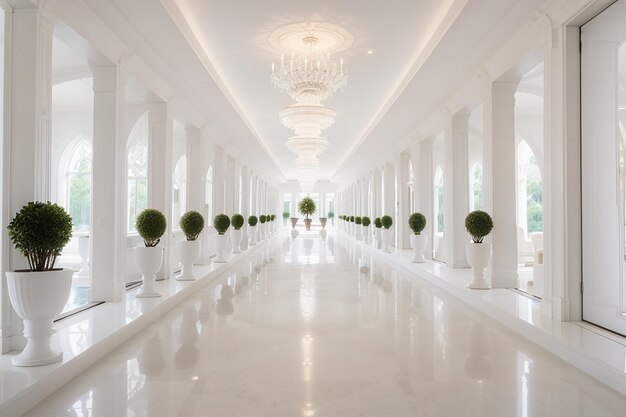 写真 白い階段のある豪華な長い廊下