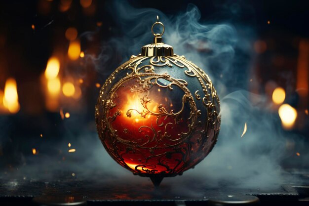 Luxurious magical glowing decorated Christmas ball closeup xmas decorations new year tradition