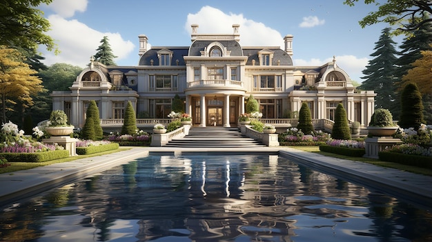 Photo luxurious mansion big house in 8k ultrarealistic resolution