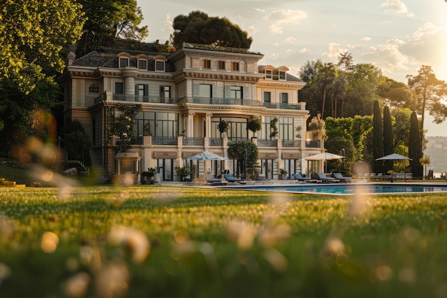 Foto lussuosa villa con piscina