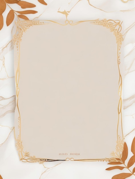 Foto lussuoso sfondo in marmo per un'elegante cornice per biglietti d'invito con cornice floreale color oro pastello