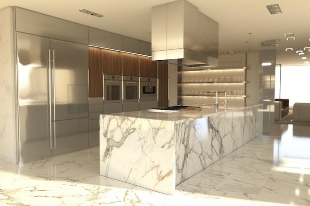 Luxurious marble kitchen with sleek stainless stee