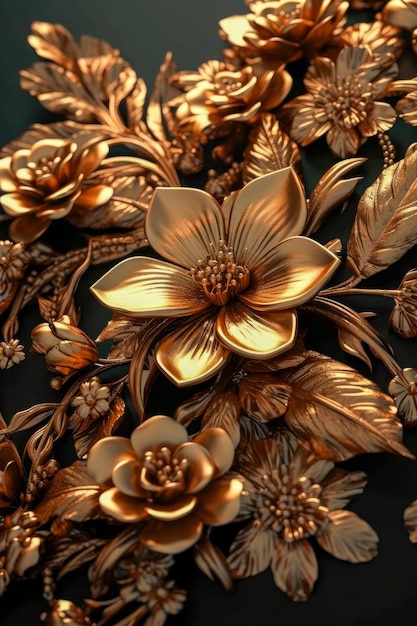 Luxurious metallic golden flowers background