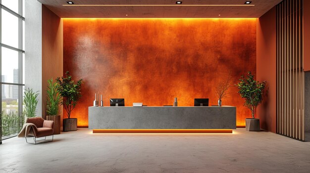 Photo luxurious modern hotel lobby with warm ambiance