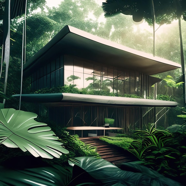 Foto lussuosa casa moderna nella foresta di giorno intelligenza artificiale generativa