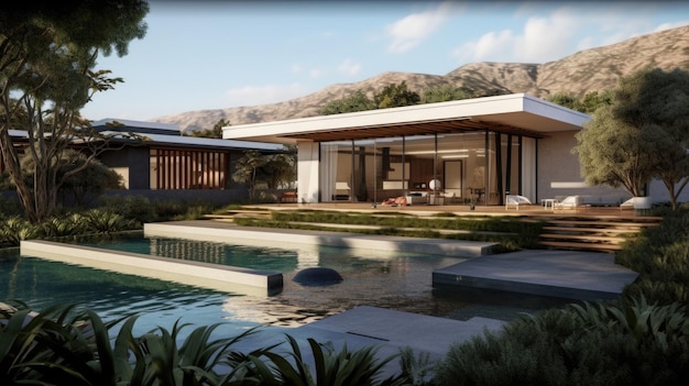 The luxurious and modern house with swimming pool among mountain and natural view Generative AI AIG27