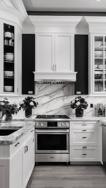 Роскошная современная кухня Современный интерьер и мебель Черно-белый дизайн интерьера