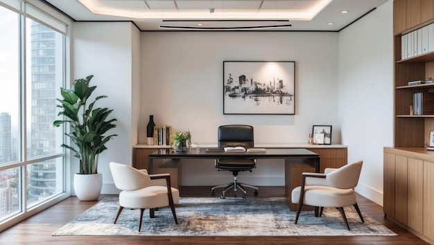 luxurious modern office with cityscape view perfect for professional corporate use